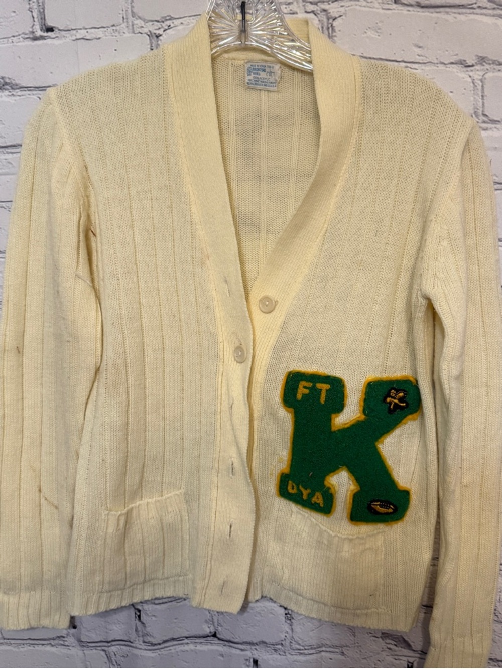 🧥 Vintage Varsity Letter Cardigan – Campus Girl Knit Sweater – Size Large (14)